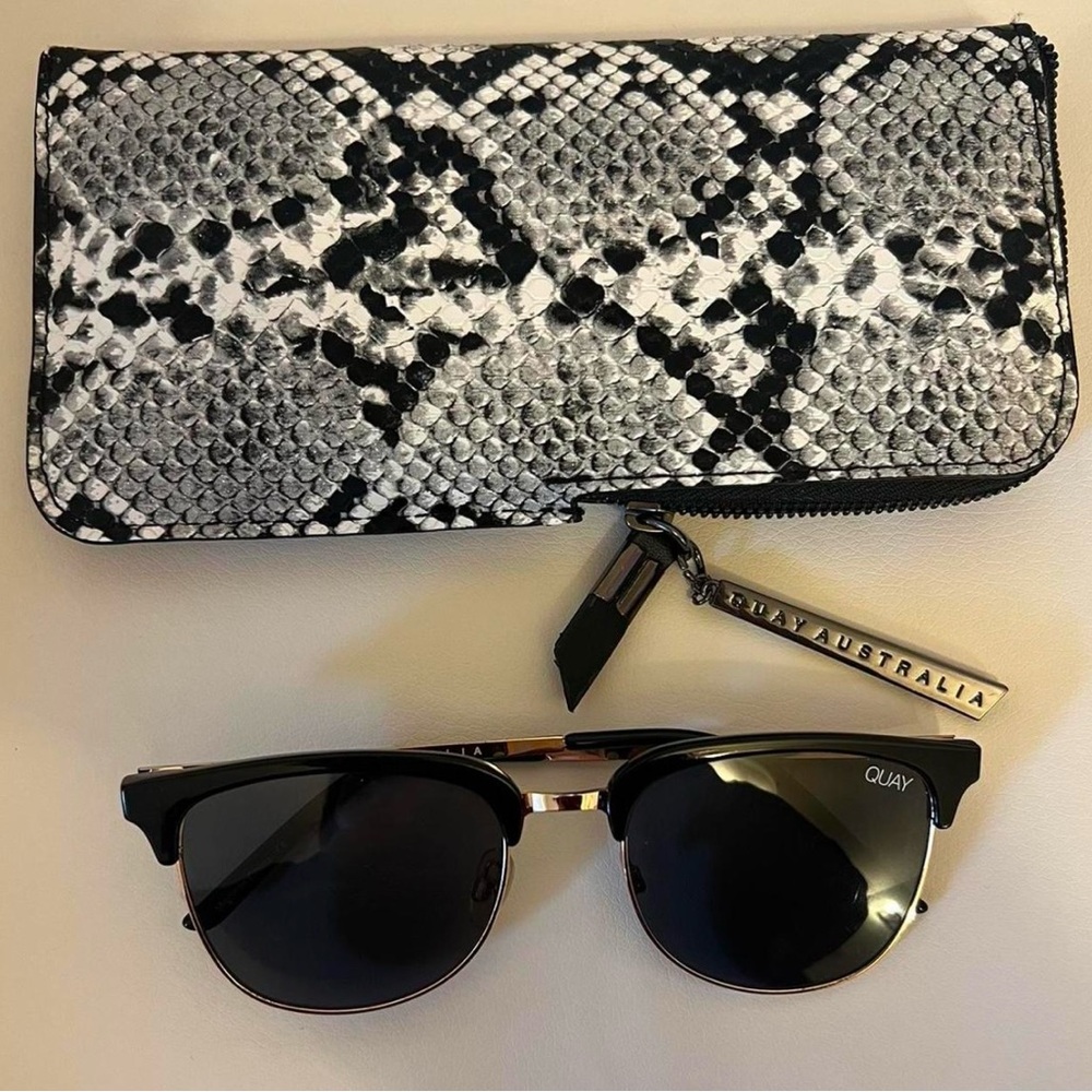 Quay Australia Black Sunglasses with Snakeskin Case